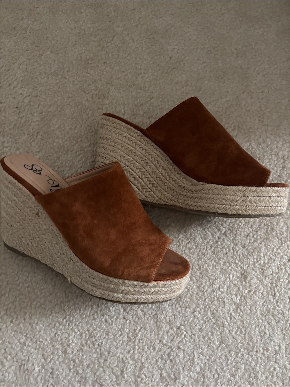 So Me Rust Suede Espadrille Wedge Slides